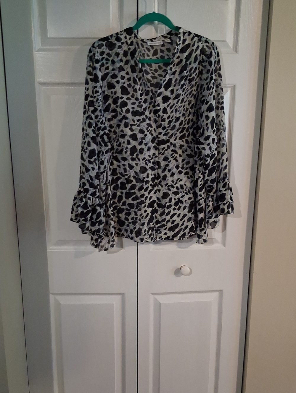 Susan Graver Black and White Animal Print V-Neck Blouse